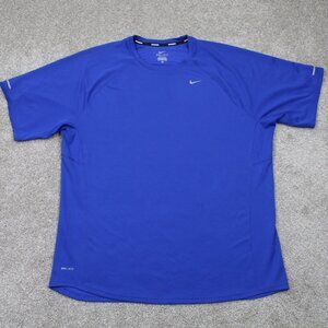 Nike Running Shirt Men XL Blue UV Reflective Miler Dri-Fit Short Sleeve Pullover